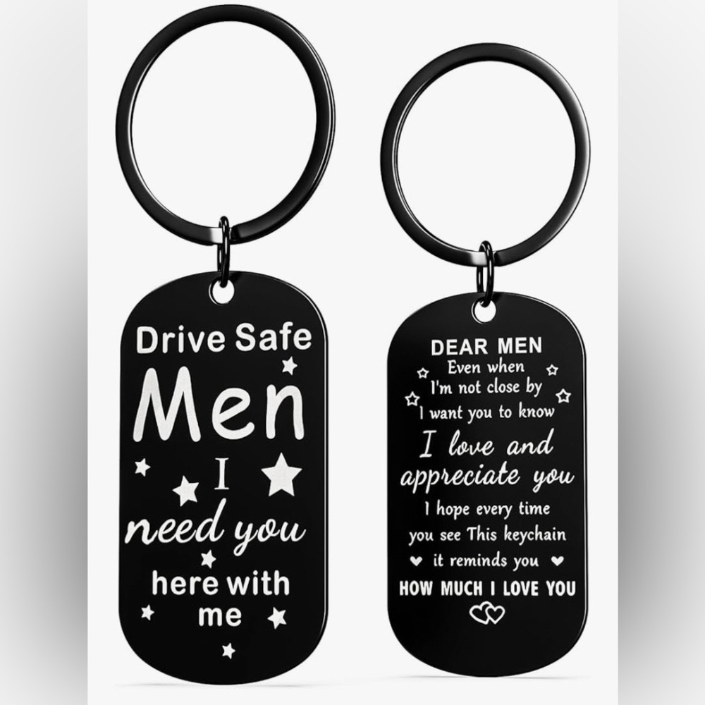 Valentines Day, Birthday Gifts for Him, Drive Safe Keychain. Black. NEW